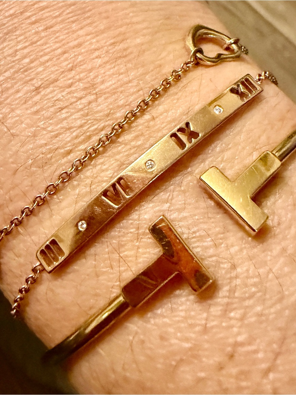 Tiffany & Co. Rose Gold Roman Numeral and T Motif Bracelet Set